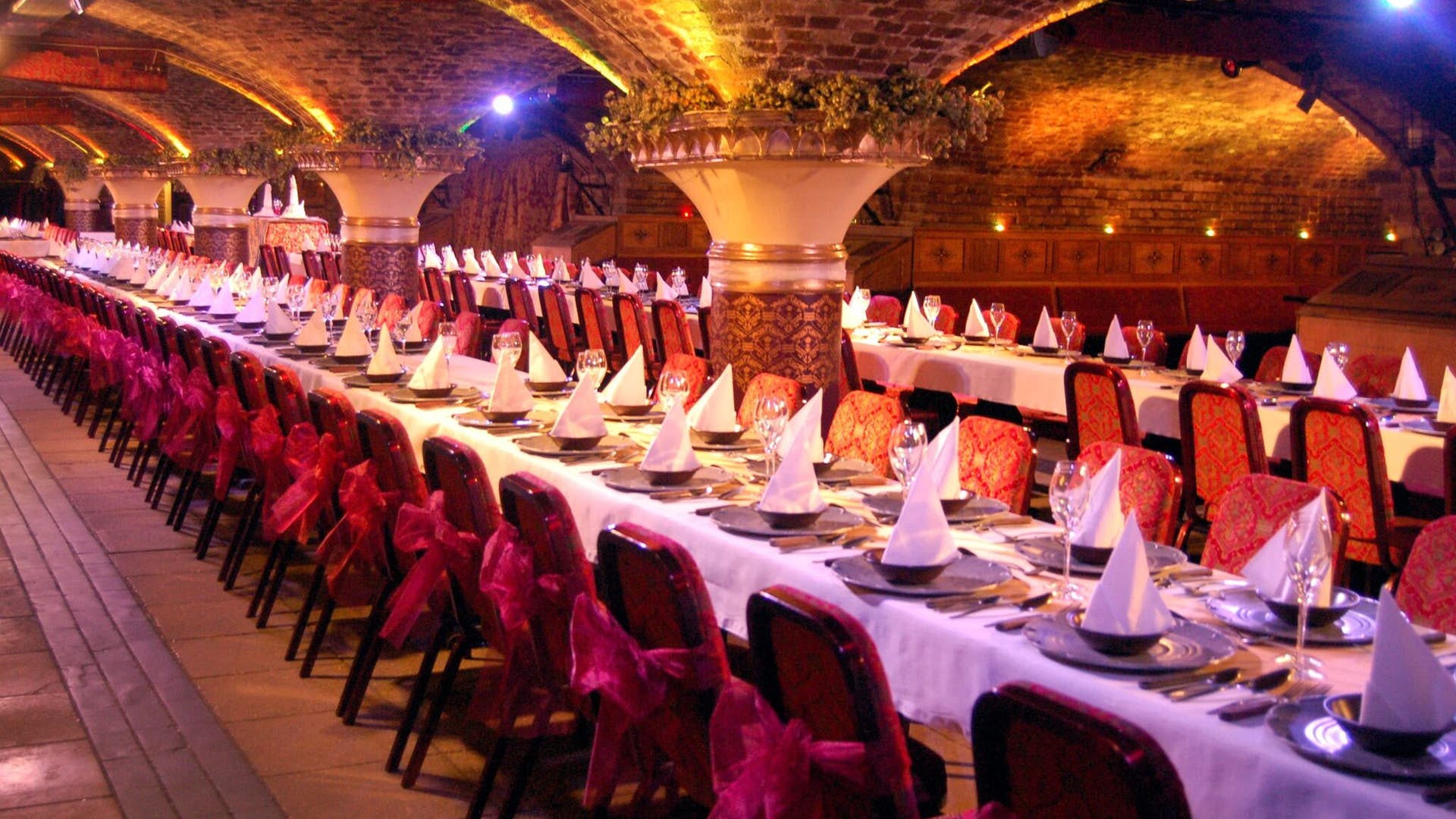 Historic vaulted cellars dining room interior at St Katharine’s Docks