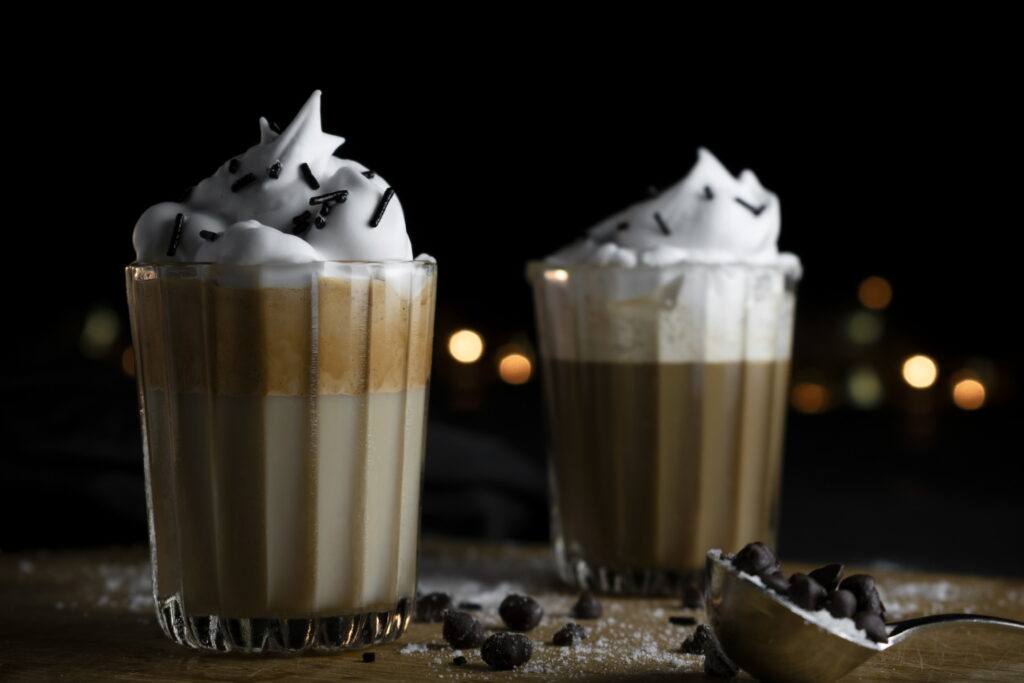 Two Hot Chocolate Cocktails with Whipped Cream