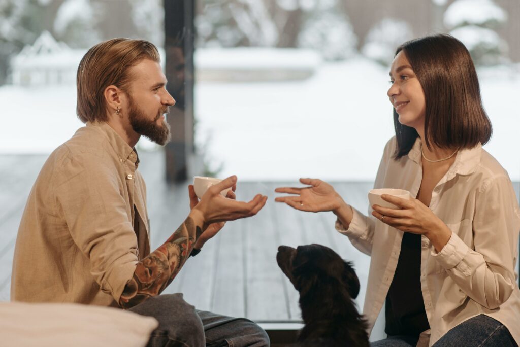 White man and Woman Having a conversation 